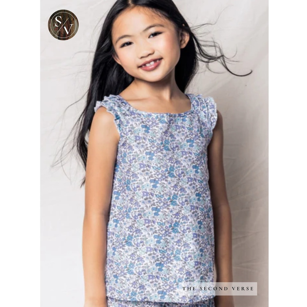 Petite Plume Girls Blue Floral‎ Ruffle Sleeveless Sleepwear Top Whimsy Size 8